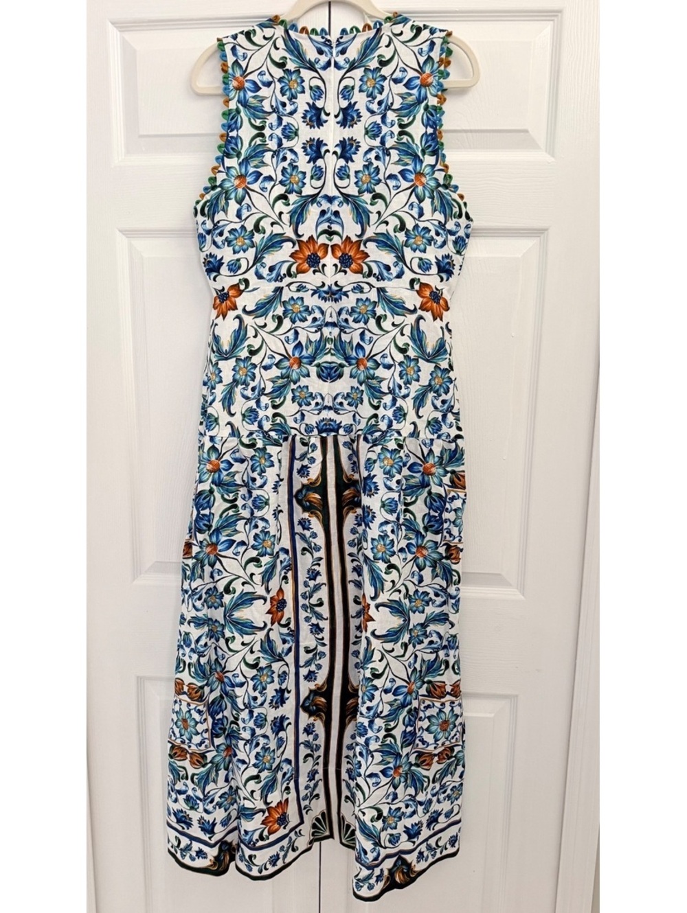 FARM Rio Off-White Flora Tile Scallop Premium Linen Maxi Dress NWT Large - Picture 6 of 8
